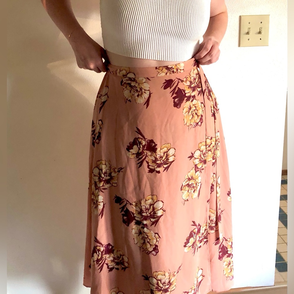 Midi Pink Floral Wrap Skirt